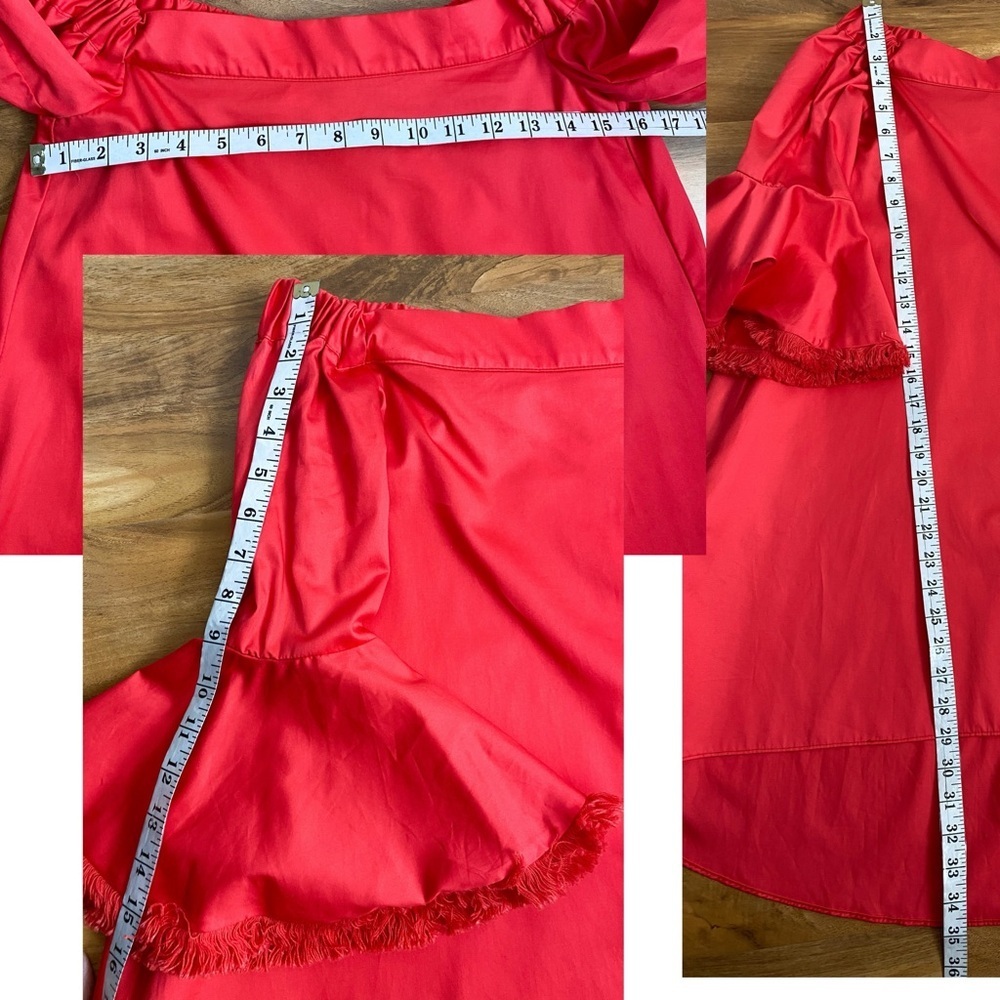 $398 N/Nicholas Red Bell Sleeve Off Shoulder High Low Cotton Mini Dress Vacation - Picture 13 of 13